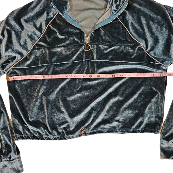 Capsulle Velour Cropped Half Zip Tracksuit Top, Bluegreen, Medium - Picture 13 of 15